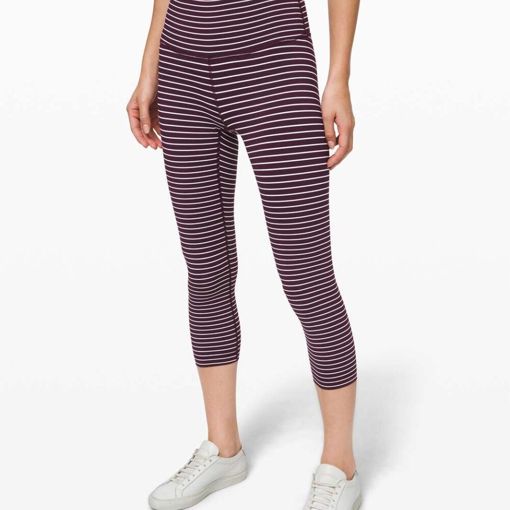 Lululemon Wunder Under Crop High-Rise Burgundy Maroon White Stripes Size 4